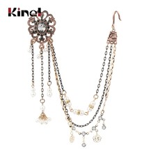 Ethnic Grey Crystal Flower Earring link Headdress India Jewelry Antique Gold Tas - £10.03 GBP