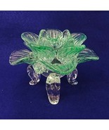 Candle Holder Tealight Green Glass Flower Shaped Footed - £26.47 GBP