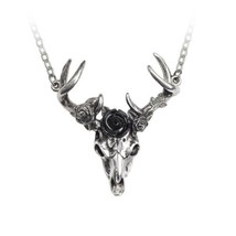 Alchemy Gothic P807 White Hart Black Rose Pendant Necklace Stag Skull El... - $44.00