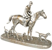 Sculpture Statue Huntsman and 3 Foxhounds Equestrian Hand-Painted OK Casting USA - £377.29 GBP