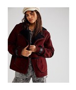 New Free People Cassidy Cozy Jacket SUEDE SHERPA $698 XS Burgundy &amp; Black  - $307.73 CAD