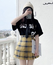 Women Girl Short Pleated Plaid Skirt College Style Plus Size Pleated Plaid Skirt image 6