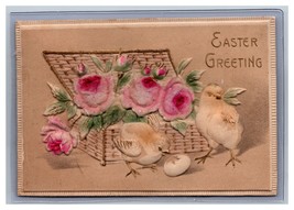Easter Greetings Chicks Applied Felt Rose Embossed DB Postcard  H27 - $5.89