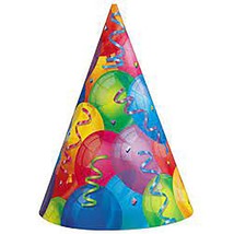 Balloons and Confetti Design Birthday Party Cone Hats Favors 8 Per Packa... - £2.55 GBP