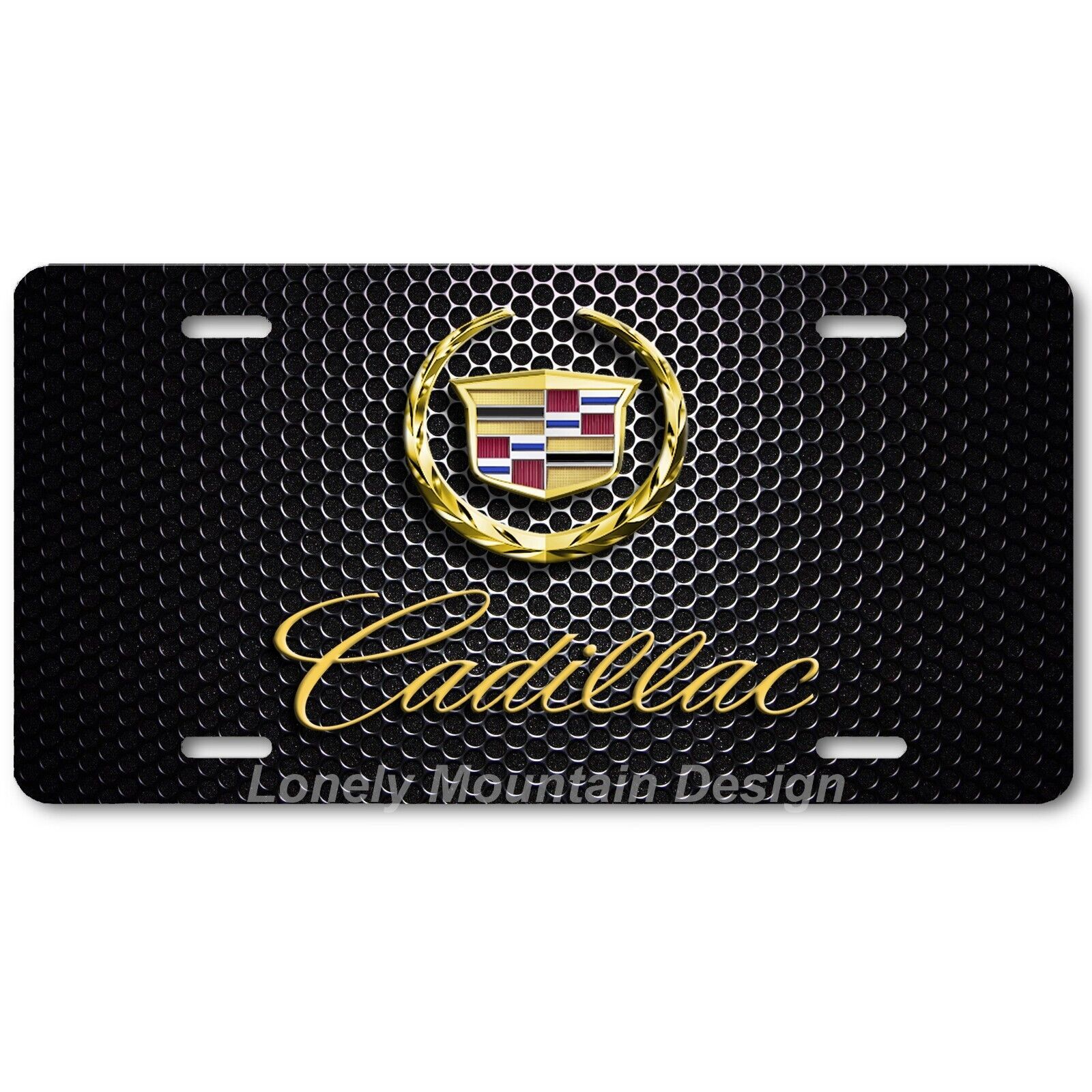 Primary image for Cadillac Inspired Art Gold on Mesh FLAT Aluminum Novelty Auto License Tag Plate