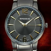 NEW Rousseau 9413 Men&#39;s Flury Glory GUNMETAL Band Watch 44mm Gold Black Dial - £22.11 GBP