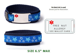 Tree Nut Allergy Sport Medical Alert Id Bracelet For Kids. Size 6.5&quot; Max. - £23.62 GBP