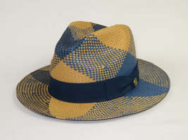 Men's Bruno Capelo Genuine Straw Fedora Hat Cubano CU403 Denim/Cognac image 8