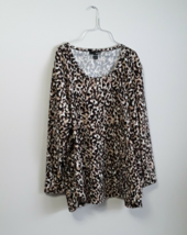 Erika Top Womens 3 XL 3/4 Sleeve Knit Stretch Animal Print Black Brown C... - $14.44