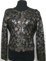 Round Neck Multi Color Genuine Leather Leaf Jacket Womens All Sizes Zip ... - £179.85 GBP