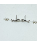 Minimalist Fishbone Stud Earrings 925 Sterling Silver, Handmade Teens Ea... - £7.99 GBP