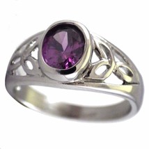 Celtic Triquetra Ring Amethyst Purple Cubic Zirconia Trinity Knot Band - $9.99