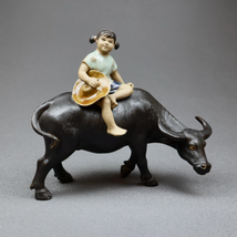 Shiwan Chinese Mudman Mud Girl Child Riding Water Buffalo Figurine - £31.89 GBP