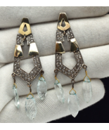 Vintage Natural Blue Aquamarine Diamond 18k Gold Silver Victorian Dangle... - $12,910.41 MXN