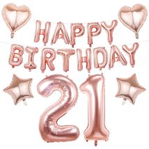 Rose Gold Happy Birthday Balloons Banner 16 Inch Mylar Foil 21st Party - $5.45