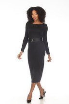 Joseph Ribkoff Charcoal Grey Belted Long Sleeve Knit Midi Dress 233273 - $59.85