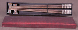 2 Sets of Chopsticks w Plush Box-Wood &amp; Metal-Fancy-China Japan Asia - $74.99