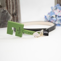 Kate Spade Black Cream Leather Slim Gold Crystal Buckle Reversible Belt ... - $73.76