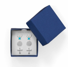 Sterling Silver 925 Angel, Flower &amp; Cross Ear Stud Set Women Party Jewelry Gift - £79.50 GBP