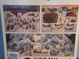 3 in 1  Jigsaw Puzzle CHARLES WYSOCKI -NEW ENGLAND SKATING PARTY-COUNTRY... - £21.58 GBP