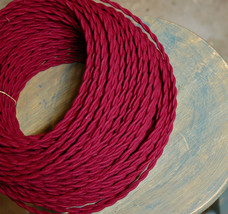 Red Wine/Plum Twisted Cloth Covered Wire, Vintage Style Lamp Cord Antique Lights - £1.02 GBP