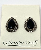 NIP Coldwater Creek Sterling Silver Black Gemstone Post Teardrop Earrings - £26.15 GBP