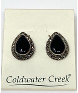 NIP Coldwater Creek Sterling Silver Black Gemstone Post Teardrop Earrings - £26.26 GBP