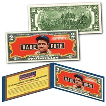 BABE RUTH 1948 Leaf #3 NY Yankees iconic Card Art on Authentic $2 U.S. Bill - £11.73 GBP