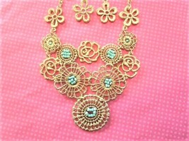 Turquoise Filigree floral necklace earring set - $12.86
