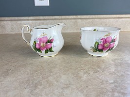 Royal Adderley Canadian Provincial Flowers Prairie Rose Cream &amp; Sugar Bowl Set - £13.23 GBP