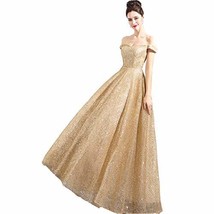 Kivary Off The Shoulder Sequins Long Formal Evening Prom Dresses Champagne Gold  - £95.76 GBP
