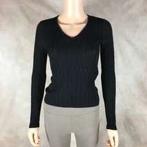 Ann Taylor Black Mini Cableknit V-neck Knitted Sweater Size Small - £16.32 GBP