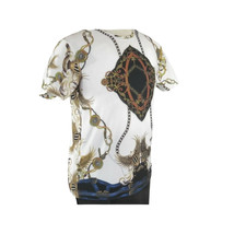 Men Crew T Shirt Makrom Turkey Medallion Chain Floral European 1217-420 White image 3