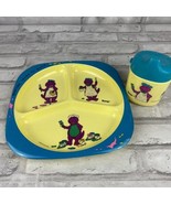 Barney The Dinosaur Divided Melamine Child Plate &amp; Bowl Barney Loves To ... - £9.30 GBP