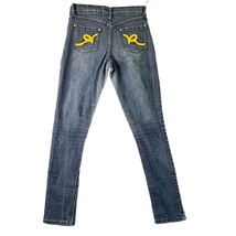Rocawear Girls Size 14 Jeans Skinny Yellow Logo Spellout Blue Denim - $18.80