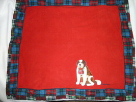 Baby Gap St Bernard Dog Red Fleece Patchwork Plaid Flannel Blanket NEW - £53.97 GBP