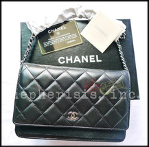 BNIB Chanel Classic Quilted WALLET ON CHAIN or WOC Black Lambskin with S... - £3,566.10 GBP