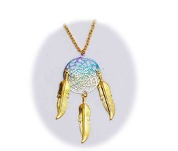 2 Pc 18 Inch Metal Dream Catcher Rainbow Necklace Wgold Feathers jl669 Jewelry - £12.76 GBP