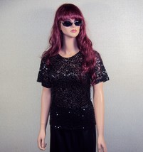 Black Sequin Sheer Blouse ~ Size Medium, The Everett Collection, 100% Po... - £39.03 GBP