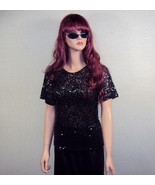 Black Sequin Sheer Blouse ~ Size Medium, The Everett Collection, 100% Po... - £38.55 GBP