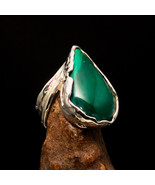 Artwork mirror polished Green Pear Malachite Sterling Silver Ring - Size 9 - £54.91 GBP