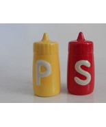 Vintage Salt and Pepper Shakers Mustard Ketchup Squirt Bottle shape Mint... - $11.39