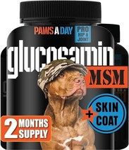Paws A Day - Glucosamine Hip &amp; Joint, Skin &amp; Coat care Supplement For Dogs, 60ct - £11.02 GBP