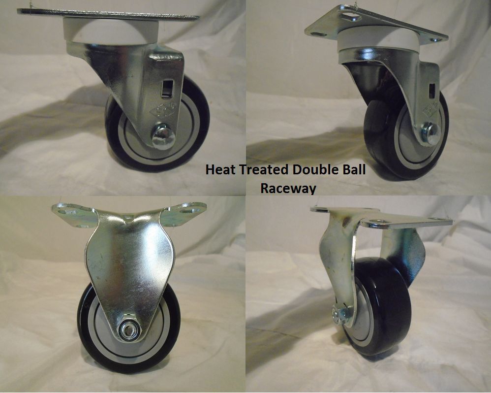 3&quot; x 1-1/4&quot; Swivel Casters w/ Black Polyurethane Wheel (2) Rigid (2) 300... - $23.71