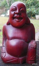 Happy Buddha Hand Carved Wood 6&quot; Seated - £22.27 GBP