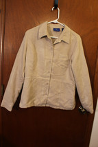 J.H. Collectibles Beige Sueded Button Down Shirt - Size Ladies Large - £11.77 GBP