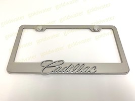 3D Cadillac Script Emblem Stainless Steel Chrome Metal License Plate Frame - £18.44 GBP