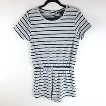 Forever 21 Romper Gathered Waist Short Sleeve Cotton Stretch Striped Gray Navy S - £10.06 GBP