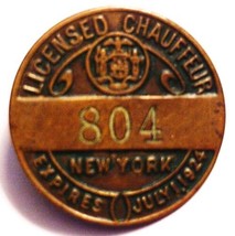 LICENSED CHAUFFEUR PIN LOW NUMBER 804 New York 1924 - $60.64