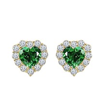 3Ct Heart Cut Simulated Emerald Push Back Stud Earrings 14K Yellow Gold Plated - £58.81 GBP